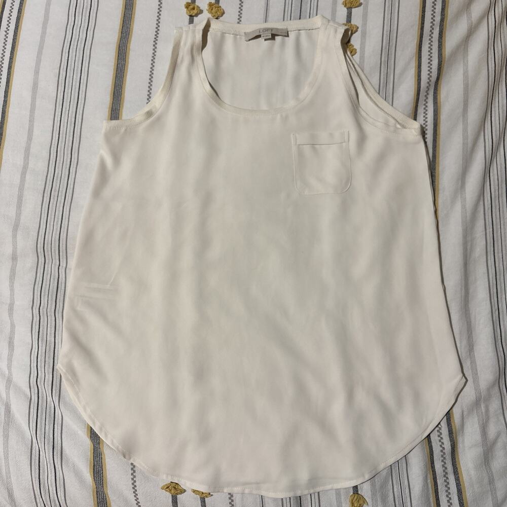 Loft Petites MP Beige Tank Blouse, Beach, Business Workwear, NWOT
